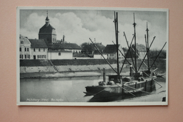 Ansichtskarte AK Mühlberg Elbe 1925-1945 Hafen Schiff Häuser Restaurant Architektur Ortsansicht Brandenburg